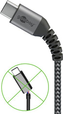 Goobay USB-C Kabel, Textil, Metallstecker, Extra Robust, 0,50m, USB 2.0 - Schwarz