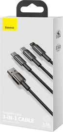 Baseus Tungsten Gold 3-in-1 Fast Ladekabel Datenkabel USB to M+L+C 3.5A 1.5m Schwarz (CAMLTWJ-01)