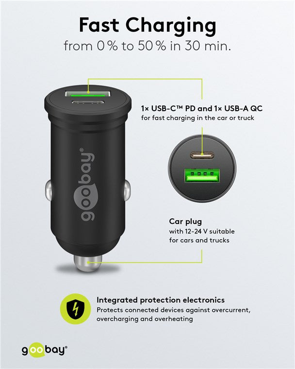 Goobay Dual-USB-Auto-Schnellladegerät USB-C PD 45 W – Schwarz