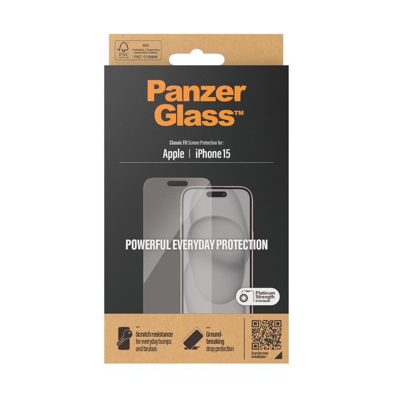 PanzerGlass Displayschutzfolie Classic Fit (1 Stück), iPhone 15