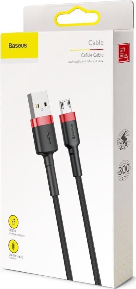 Baseus Cafule Kabel USB Für Micro 2A 3m - Rot Schwarz (CAMKLF-H91)