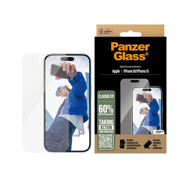 PanzerGlass Classic Fit Displayschutz (1 Stück) für iPhone 16, iPhone 15