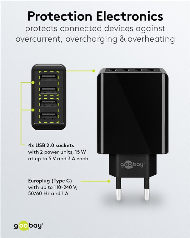 Goobay 4-Port-USB-A-Ladegerät 30 W – Schwarz