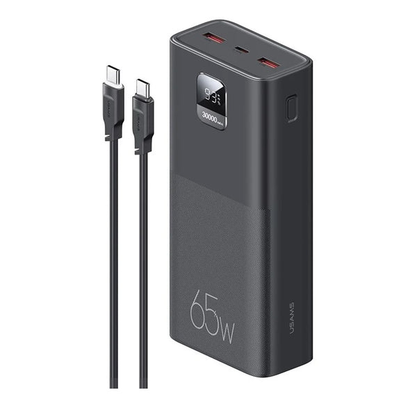 Usams Yattu Serie PB6B PD3.0 + QC3.0 Schnelllade-Powerbank mit Digitalanzeige 30000mAh + Type-C zu Type-C PD 100W Datenkabel (ATXLOGTC01) - Schwarz