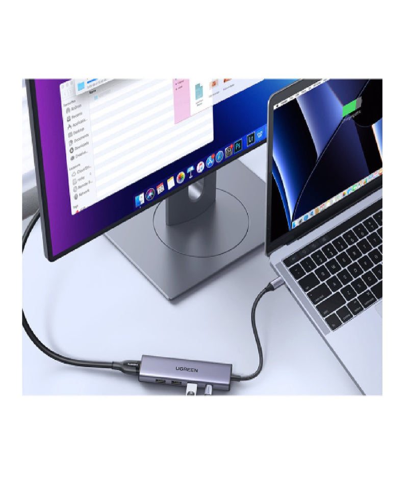 UGREEN USB-C Hub Adapter mit 5 Anschlüssen, PD & HDMI – Silber