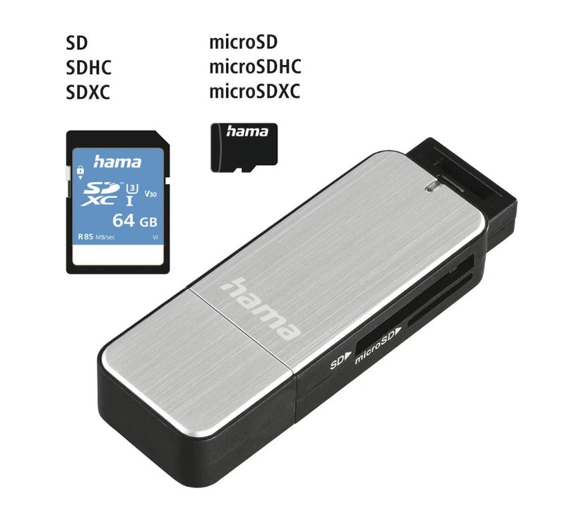 Hama USB 3.0 SD/microSD-Kartenleser, Silber USB 3.0