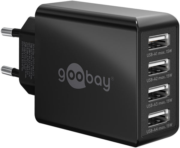 Goobay 4-Port-USB-A-Ladegerät 30 W – Schwarz