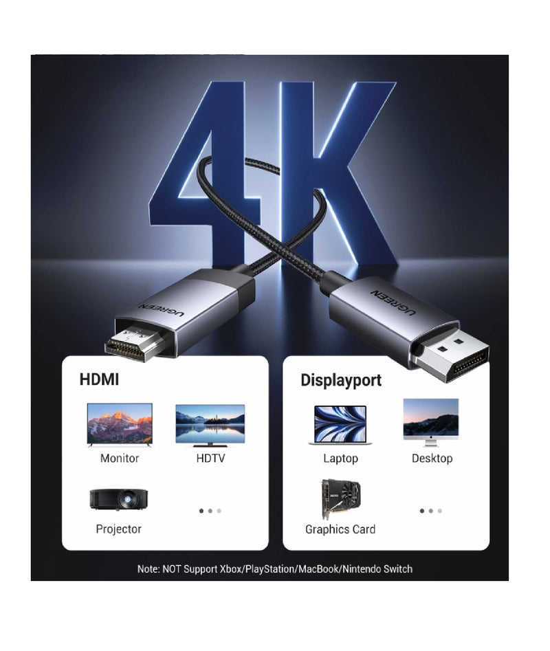 UGREEN DisplayPort auf HDMI Kabel 4K 1 m – Silber