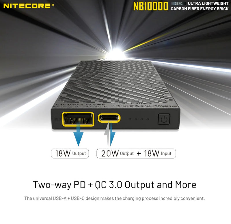 Nitecore NB10000 mAh 20W, 37Wh - Schwarz