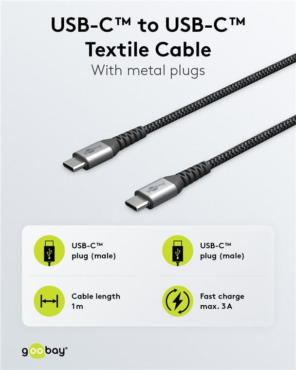 Goobay USB-C auf USB-C Kabel, 1m, USB 2.0 - Schwarz
