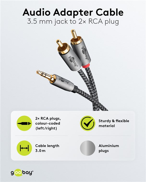 Goobay Audio-Adapter AUX 3,5mm auf RCA, 3m - Grau