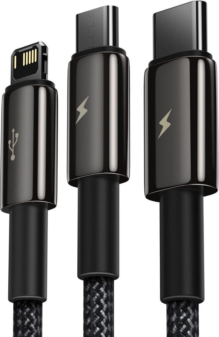 Baseus Tungsten Gold 3-in-1 Fast Ladekabel Datenkabel USB to M+L+C 3.5A 1.5m Schwarz (CAMLTWJ-01)
