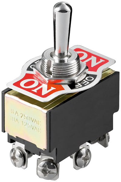 Goobay Miniatur Kippschalter, 2x EIN-AUS-EIN, 6 Pins mit Schraubklemmen - Schwarz