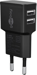 Goobay Dual USB-A Ladegerät, 12W - Schwarz