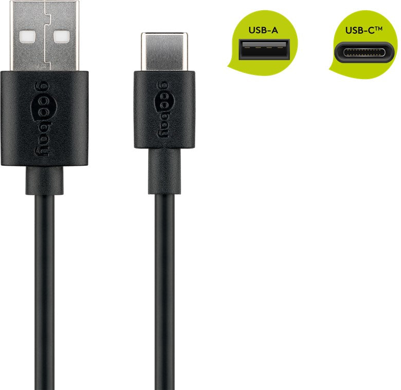 Goobay USB-A-auf-USB-C-Kabel 0,50 m, USB 2.0 – Schwarz