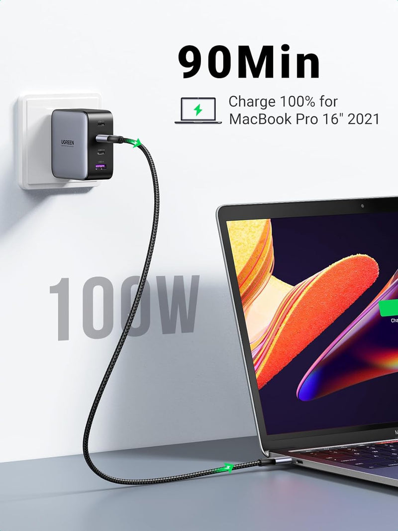 UGREEN USB-C - USB-C PD QC FCP Kabel 100W 5A 480Mb/s 2m - Grau