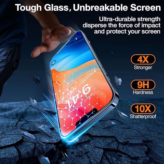 Torras Diamond Shield Displayschutzfolie für iPhone 15 Pro (1 Stück) - Transparent