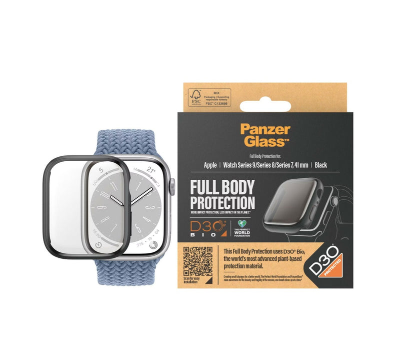 PanzerGlass Vollkörper-Uhrenschutz mit D3O Schwarz (1 Stück), Apple Watch Series 9 (41mm)