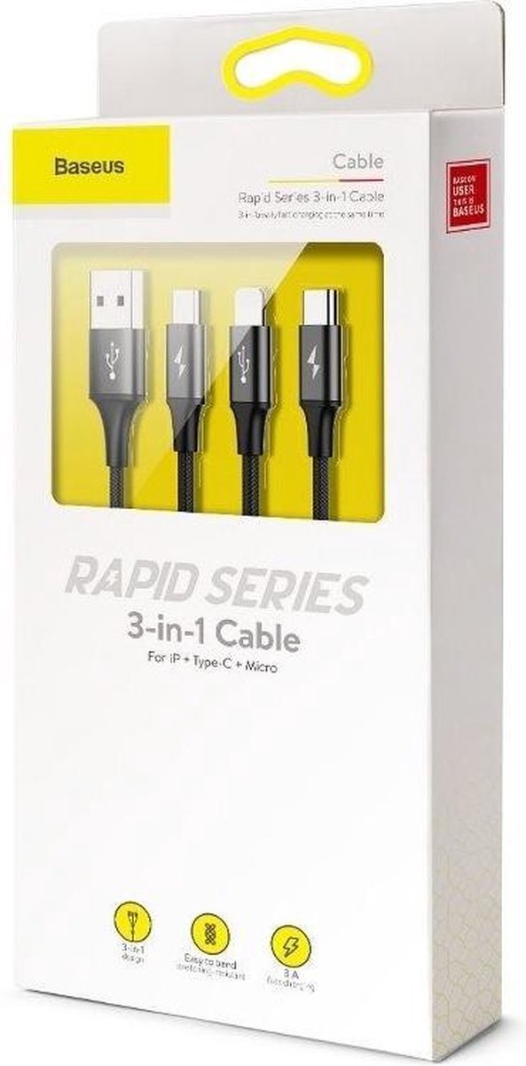 Baseus 3 in 1 Universal Multi USB Kabel Schwarz (CAMLT-SU01)