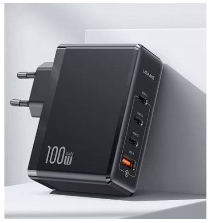 USAMS T50 100W 4-Port ACCC GaN Schnellladegerät (EU) (CC163TC01) – Schwarz