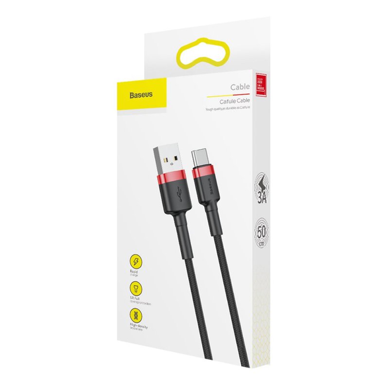 Baseus Cafule Kabel USB für Type-C 3A 0.5m Rot+Schwarz (CATKLF-A91)