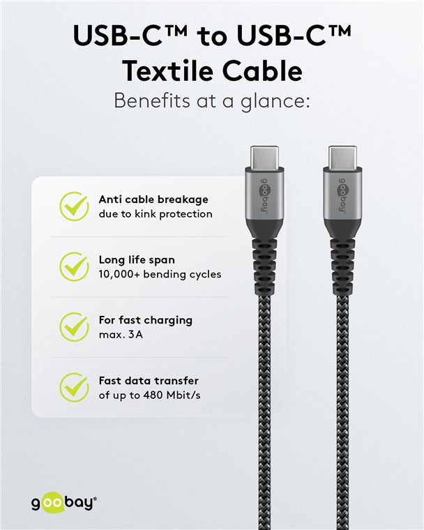 Goobay USB-C auf USB-C Kabel, 1m, USB 2.0 - Schwarz