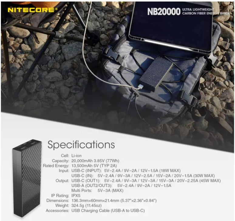 Nitecore NB20000 mAh, 45W, 20000Wh - Schwarz