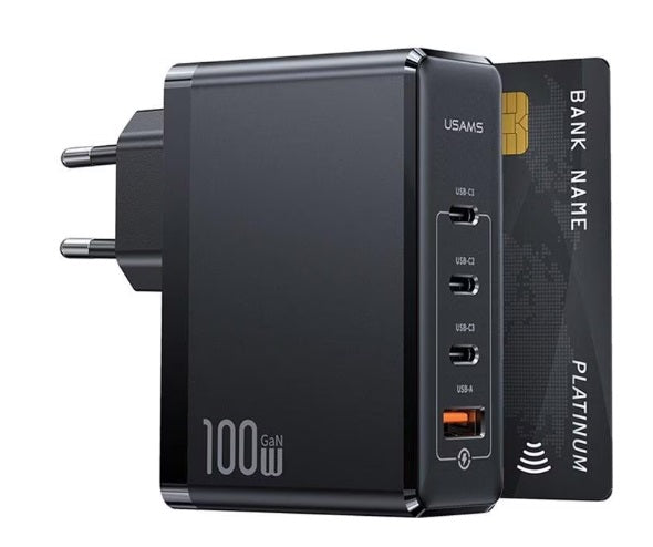 USAMS T50 100W 4-Port ACCC GaN Schnellladegerät (EU) (CC163TC01) – Schwarz