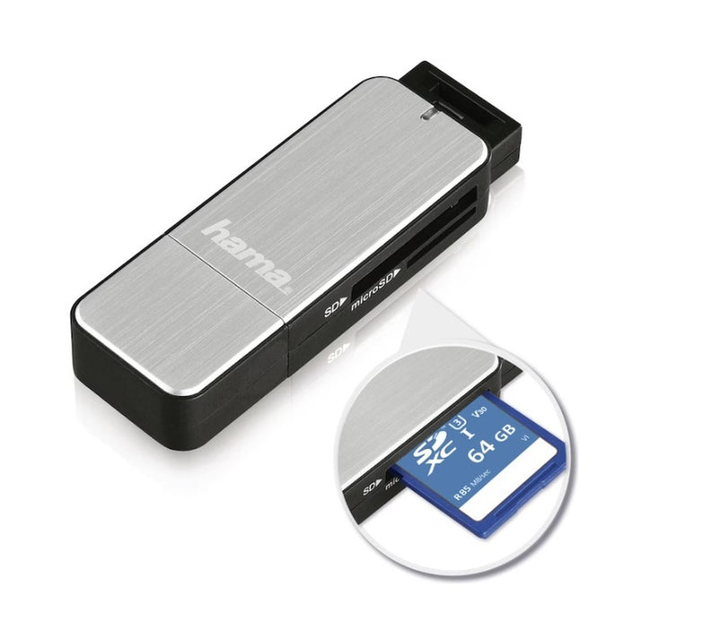 Hama USB 3.0 SD/microSD-Kartenleser, Silber USB 3.0