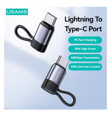 USAMS AU17 Lightning to Type-C PD 30W Aluminium Adapter (SJ677LN01) – Tarnish Grau