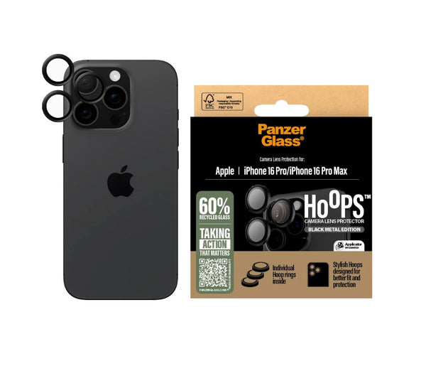 PanzerGlass Hoops Schwarzer Kameraobjektiv-Schutz (1 Stück) für iPhone 16 Pro Max & iPhone 16 Pro