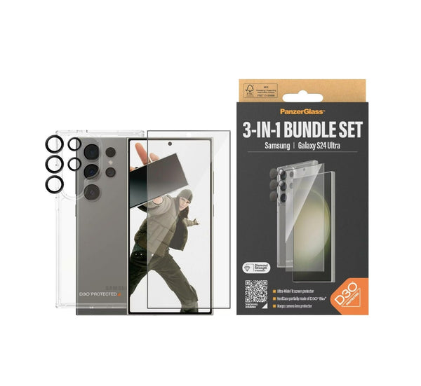 PanzerGlass Bundle Ultra-Weit Fit Glas + Hülle + Linse (1 Stück), Samsung Galaxy S24 Ultra