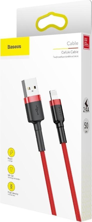 Baseus Cafule Kabel USB für iP 2.4A 0.5m Rot+Rot (CALKLF-A09)