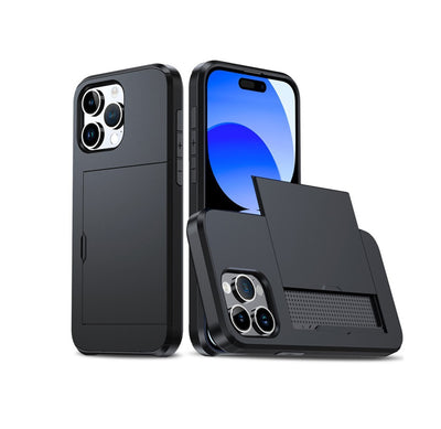 Slide Card Slot Hülle Case für iPhone 14 - Schwarz