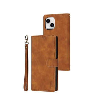 Flip Wallet Lederkartenhülle für iPhone 15 Pro Max - Braun