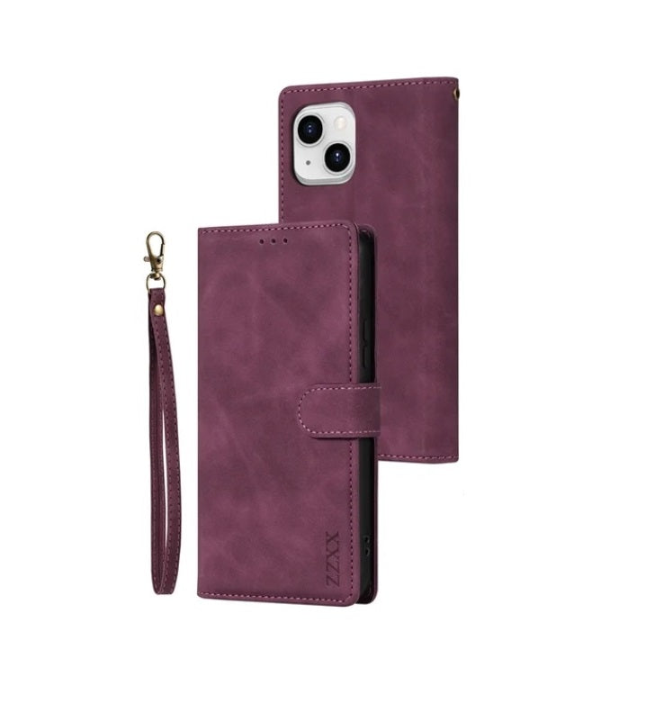 Flip Wallet Lederkartenhülle für iPhone 15 Pro Max - Rot