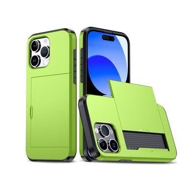 Slide Card Slot Hülle Case für iPhone 15 Pro - Grün