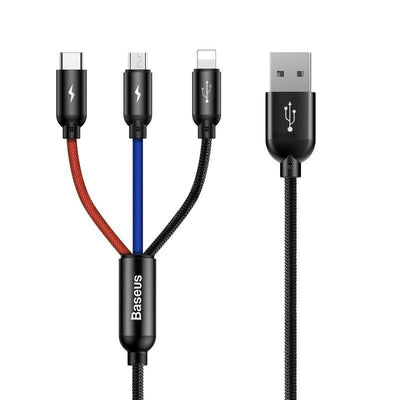 Baseus Rapid USB-Kabel 3in1 Typ C / Lightning / Micro 3A 1,2M - Schwarz