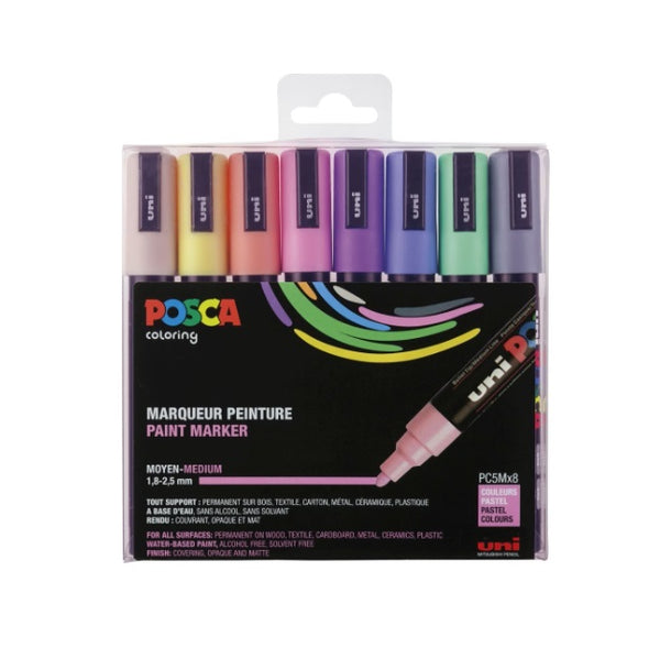 Posca PC-5M Marker, Rundspitze, 2,50 mm, (8 Stück) – Mehrfarbig