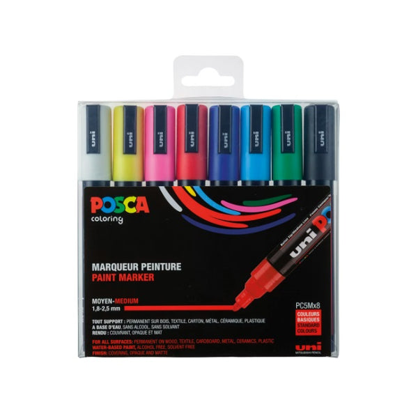 Posca PC-5M Marker, Rundspitze, 2,50 mm, (8 Stück) – Grundfarben