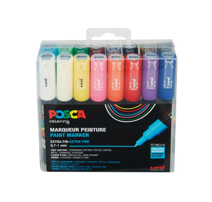 Posca PC-1MC Markerset, 1,00 mm, (16 Stück) – Mehrfarbig