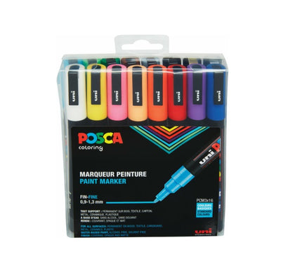 Posca PC-3M Filzstift-Set, 1,30 mm, (16 Stück) – Mehrfarbig