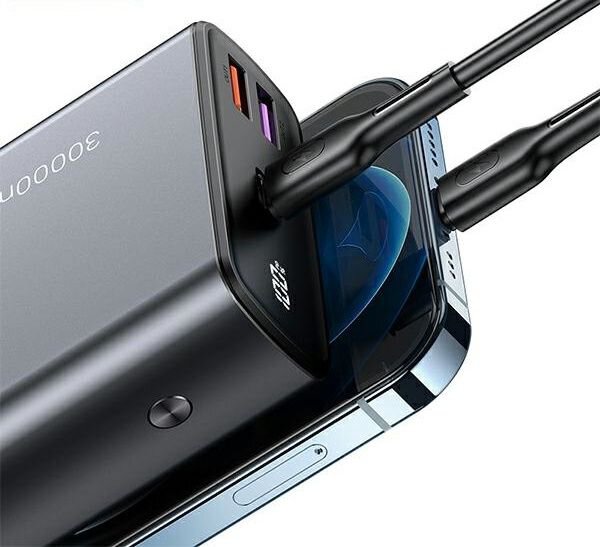 Usams SuperMac Serie 65W Schnelllade-Powerbank 30000mAh + U43 100W Type-C zu Type-C PD Kabel (CMXLOGTC01) - Grau