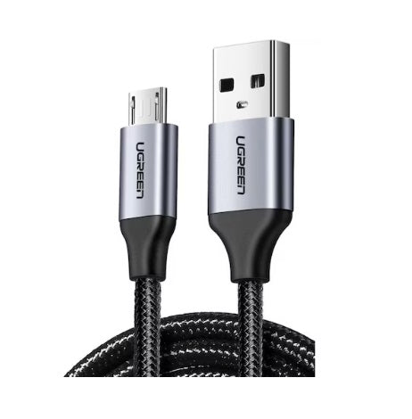 UGREEN USB 2.0 A-auf-Micro-USB-Kabel, vernickeltes Aluminiumgeflecht, 2 m – Schwarz