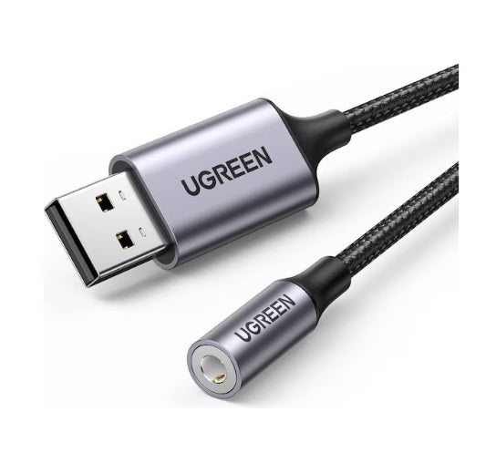 UGREEN USB 2.0 auf 3,5 mm Audio-Adapter, Aluminiumlegierung, 25 cm – Dunkelgrau