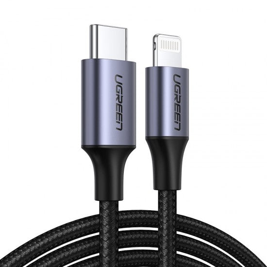 UGREEN USB-C-auf-Lightning-Kabel, Aluminiumgehäuse, geflochten, 1 m – Mitternachtsgrün