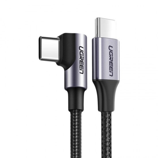 UGREEN USB-C auf abgewinkeltes USB 2.0 C M/M Rundkabel Aluminiumgehäuse vernickelt 2 m – Grau Schwarz