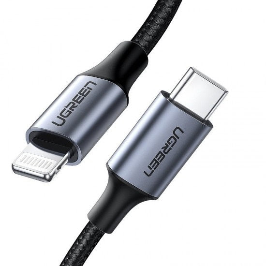 UGREEN USB-C-auf-Lightning-M/M-Kabel mit geflochtenem Aluminiumgehäuse, 1 m – Schwarz
