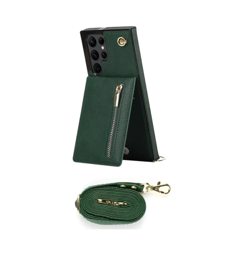 Zipper Wallet Hülle Case für Samsung Galaxy S23 Ultra - Grün