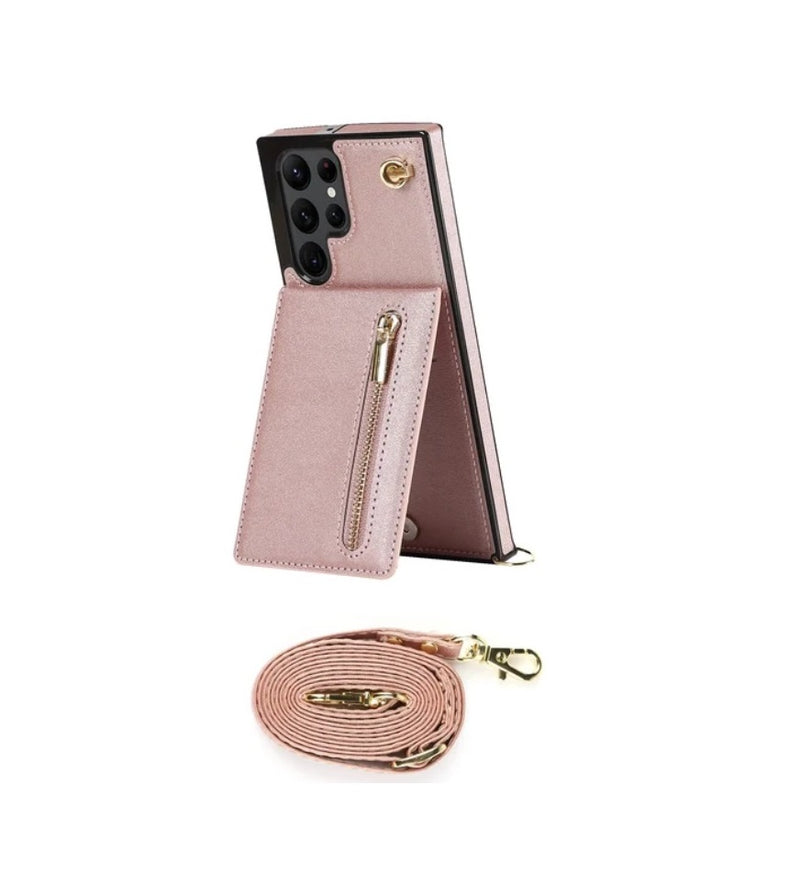 Zipper Wallet Hülle Case für Samsung Galaxy S24 Ultra - Rosa